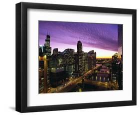 Skyline and River Looking West at Sunset, Chicago, Illinois, USA-Alan Klehr-Framed Photographic Print