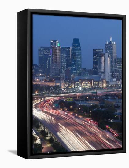 Skyline and Stemmons Freeway, Dallas, Texas, USA-Walter Bibikow-Framed Stretched Canvas