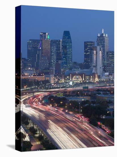 Skyline and Stemmons Freeway, Dallas, Texas, USA-Walter Bibikow-Stretched Canvas