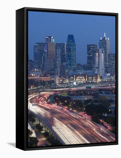 Skyline and Stemmons Freeway, Dallas, Texas, USA-Walter Bibikow-Framed Stretched Canvas