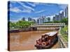 Skyline and Tug Boats on River, Singapore-Bill Bachmann-Stretched Canvas