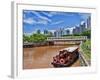 Skyline and Tug Boats on River, Singapore-Bill Bachmann-Framed Photographic Print