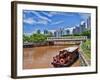 Skyline and Tug Boats on River, Singapore-Bill Bachmann-Framed Photographic Print