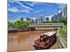 Skyline and Tug Boats on River, Singapore-Bill Bachmann-Mounted Photographic Print