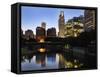 Skyline at Dusk, Omaha, Nebraska-Gayle Harper-Framed Stretched Canvas