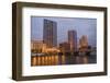 Skyline at dusk, on the Grand River, Grand Rapids, Michigan. USA.-Randa Bishop-Framed Photographic Print