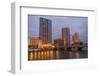 Skyline at dusk, on the Grand River, Grand Rapids, Michigan. USA.-Randa Bishop-Framed Photographic Print