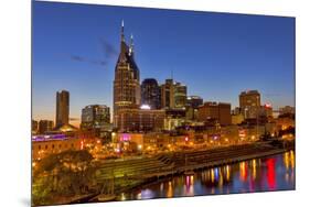 Skyline at Dusk over the Cumberland River in Nashville Tennessee-Chuck Haney-Mounted Premium Photographic Print