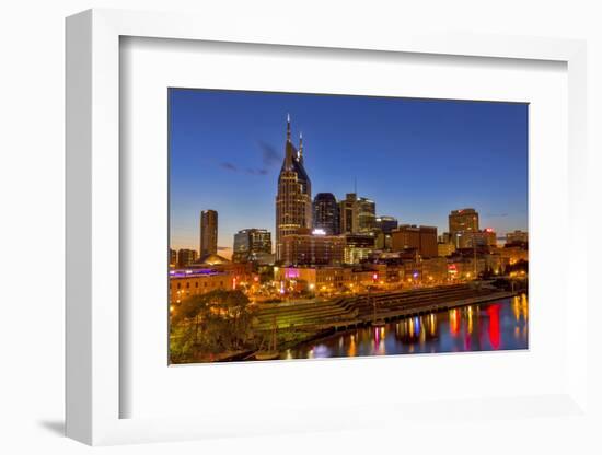 Skyline at Dusk over the Cumberland River in Nashville Tennessee-Chuck Haney-Framed Photographic Print