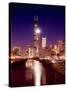 Skyline at night with Chicago River and Sears Tower, Chicago, Illinois, USA-Alan Klehr-Stretched Canvas