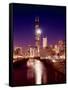 Skyline at night with Chicago River and Sears Tower, Chicago, Illinois, USA-Alan Klehr-Framed Stretched Canvas
