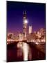 Skyline at night with Chicago River and Sears Tower, Chicago, Illinois, USA-Alan Klehr-Mounted Photographic Print