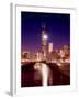 Skyline at night with Chicago River and Sears Tower, Chicago, Illinois, USA-Alan Klehr-Framed Photographic Print