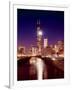 Skyline at night with Chicago River and Sears Tower, Chicago, Illinois, USA-Alan Klehr-Framed Photographic Print