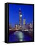 Skyline at night with Chicago River and Sears Tower, Chicago, Illinois, USA-Alan Klehr-Framed Stretched Canvas