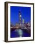 Skyline at night with Chicago River and Sears Tower, Chicago, Illinois, USA-Alan Klehr-Framed Photographic Print