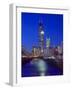 Skyline at night with Chicago River and Sears Tower, Chicago, Illinois, USA-Alan Klehr-Framed Photographic Print