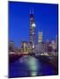 Skyline at night with Chicago River and Sears Tower, Chicago, Illinois, USA-Alan Klehr-Mounted Photographic Print