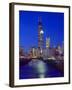 Skyline at night with Chicago River and Sears Tower, Chicago, Illinois, USA-Alan Klehr-Framed Photographic Print