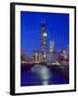 Skyline at night with Chicago River and Sears Tower, Chicago, Illinois, USA-Alan Klehr-Framed Photographic Print