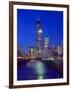 Skyline at night with Chicago River and Sears Tower, Chicago, Illinois, USA-Alan Klehr-Framed Photographic Print