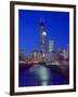 Skyline at night with Chicago River and Sears Tower, Chicago, Illinois, USA-Alan Klehr-Framed Photographic Print