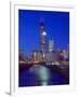 Skyline at night with Chicago River and Sears Tower, Chicago, Illinois, USA-Alan Klehr-Framed Photographic Print