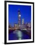 Skyline at night with Chicago River and Sears Tower, Chicago, Illinois, USA-Alan Klehr-Framed Photographic Print