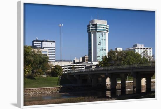 Skyline by the Arkansas River, Wichita, Kansas, USA-Walter Bibikow-Framed Photographic Print