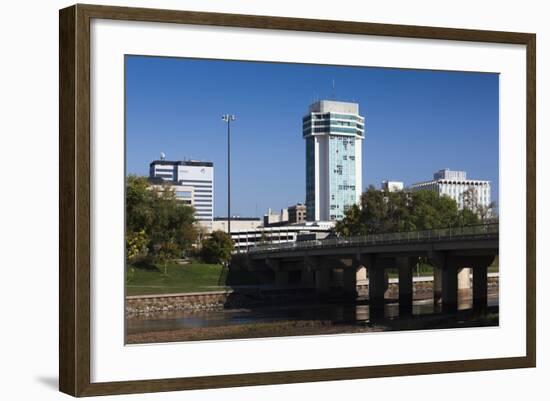 Skyline by the Arkansas River, Wichita, Kansas, USA-Walter Bibikow-Framed Photographic Print