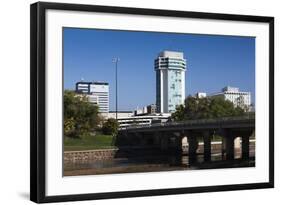 Skyline by the Arkansas River, Wichita, Kansas, USA-Walter Bibikow-Framed Photographic Print