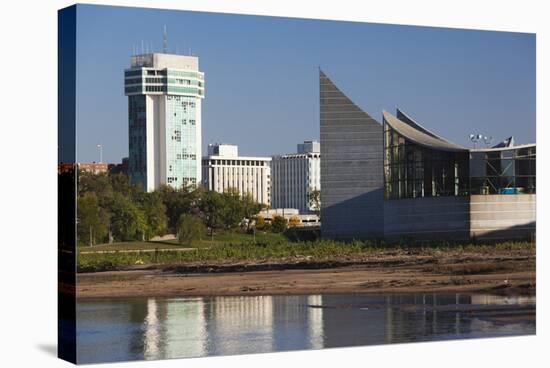 Skyline by the Arkansas River, Wichita, Kansas, USA-Walter Bibikow-Stretched Canvas