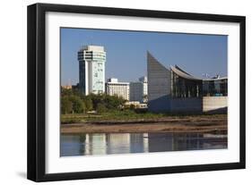 Skyline by the Arkansas River, Wichita, Kansas, USA-Walter Bibikow-Framed Premium Photographic Print