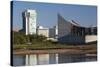 Skyline by the Arkansas River, Wichita, Kansas, USA-Walter Bibikow-Stretched Canvas