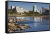 Skyline by the Arkansas River, Wichita, Kansas, USA-Walter Bibikow-Framed Stretched Canvas