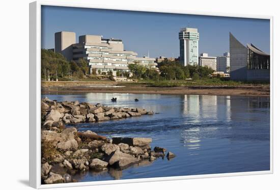 Skyline by the Arkansas River, Wichita, Kansas, USA-Walter Bibikow-Framed Photographic Print