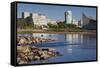 Skyline by the Arkansas River, Wichita, Kansas, USA-Walter Bibikow-Framed Stretched Canvas