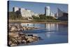 Skyline by the Arkansas River, Wichita, Kansas, USA-Walter Bibikow-Stretched Canvas