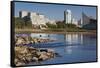 Skyline by the Arkansas River, Wichita, Kansas, USA-Walter Bibikow-Framed Stretched Canvas