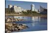 Skyline by the Arkansas River, Wichita, Kansas, USA-Walter Bibikow-Stretched Canvas