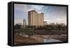 Skyline by the Arkansas River, Wichita, Kansas, USA-Walter Bibikow-Framed Stretched Canvas