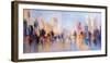 Skyline City View with Reflections on Water. Original Oil Painting on Canvas,-Elen11-Framed Photographic Print