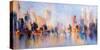 Skyline City View with Reflections on Water. Original Oil Painting on Canvas,-Elen11-Stretched Canvas