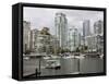 Skyline from Granville Island, Vancouver, British Columbia, Canada-David Herbig-Framed Stretched Canvas