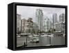Skyline from Granville Island, Vancouver, British Columbia, Canada-David Herbig-Framed Stretched Canvas