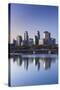 Skyline from the Mississippi River, Minneapolis, Minnesota, USA-Walter Bibikow-Stretched Canvas