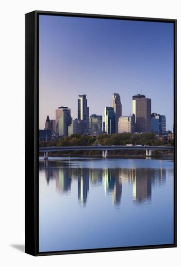 Skyline from the Mississippi River, Minneapolis, Minnesota, USA-Walter Bibikow-Framed Stretched Canvas