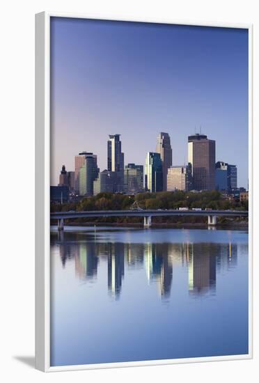 Skyline from the Mississippi River, Minneapolis, Minnesota, USA-Walter Bibikow-Framed Photographic Print