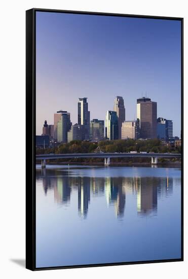 Skyline from the Mississippi River, Minneapolis, Minnesota, USA-Walter Bibikow-Framed Stretched Canvas