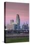 Skyline from the Missouri River at Dawn, Omaha, Nebraska, USA-Walter Bibikow-Stretched Canvas